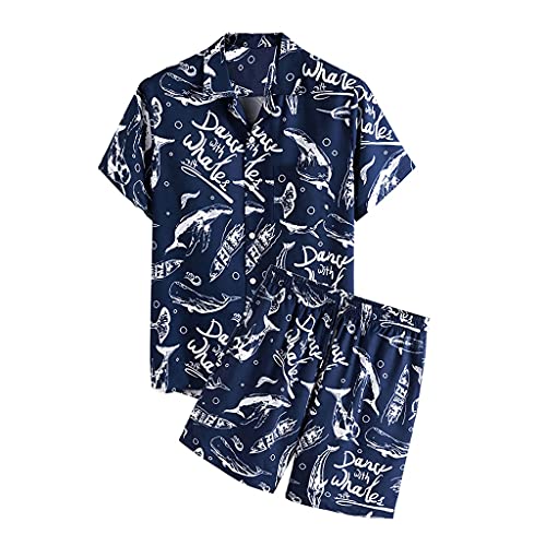 Costume short ample pour hommes YangRy bleu XXL : ensemble léger et décontracté