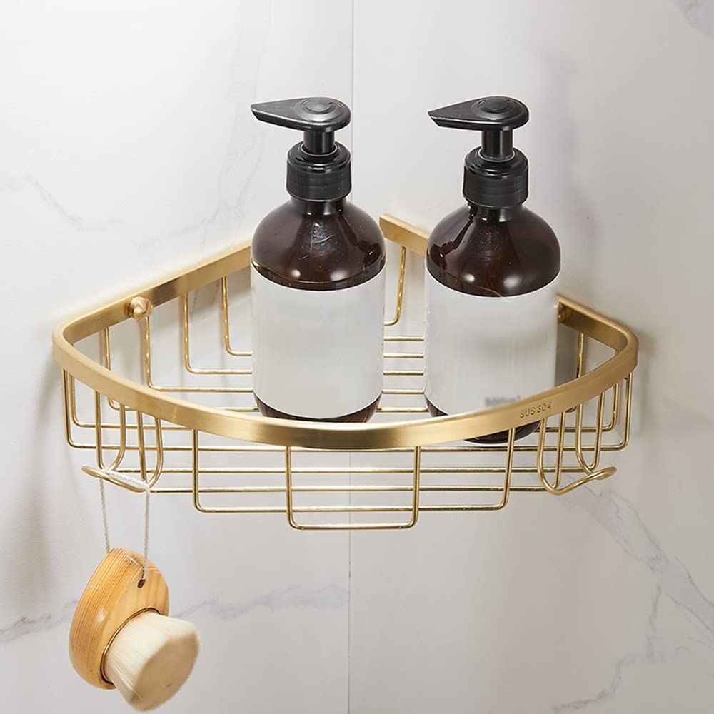 Corner Shower Caddy Shower Caddy Bathroom Corner Shelf Brushed Gold 304 Stainless Steel Triangular Mesh Basket Shower Organizer