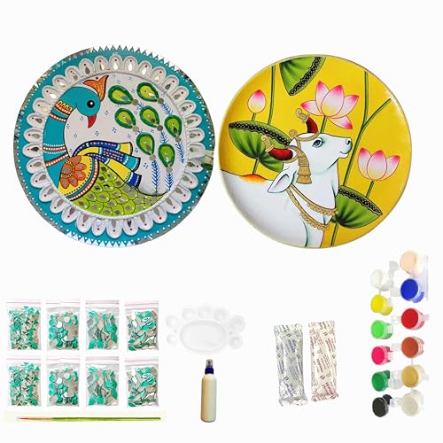 Image of Premarked pichwai Art Materials kit with MDF DIY kit lippan Art Mirror, 1 pcs lippan Art Painting Brush and Colour