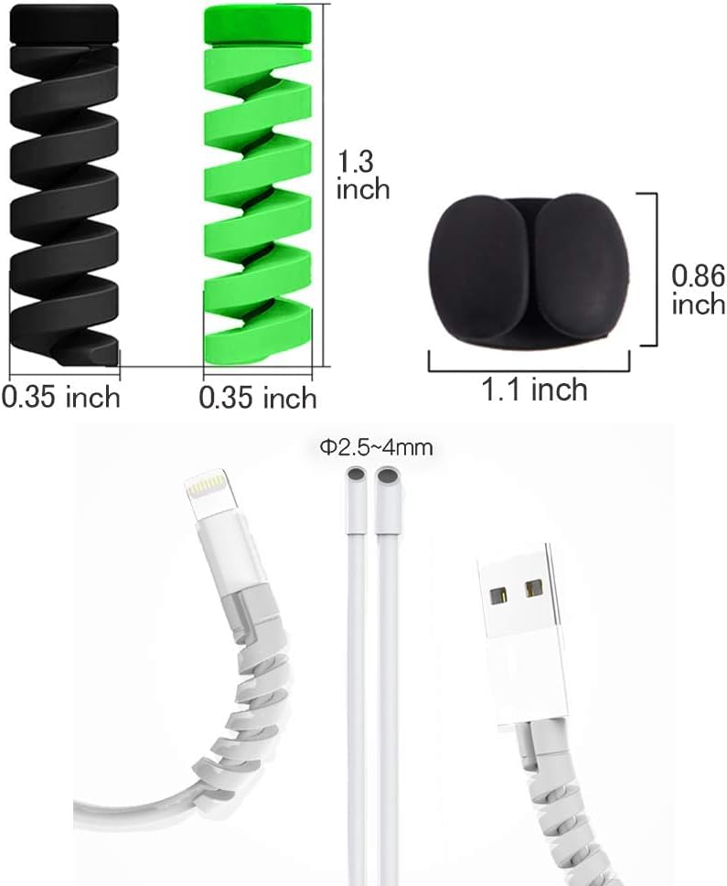 Image of ERZA 16 Pieces Charger Cable Saver, Silicone Highly Flexible Spiral Cable Wire Protector, Mouse Cable Protector, Suit for All Cellphone Data Lines, Computers End Cord Savers, Multicolor