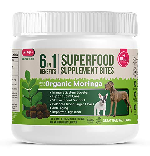 Superfood Dog Treats with Organic Moringa, All Natural Dog Multivitamin + Minerals Antioxidants