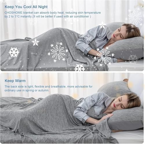 Image of CHOSHOME Cooling Blanket for Hot Sleepers Lightweight Summer Cold Thin Blankets for Sleeping, Hot Flashes Night Sweats, Soft Blanket for Bed, Full Size, Grey