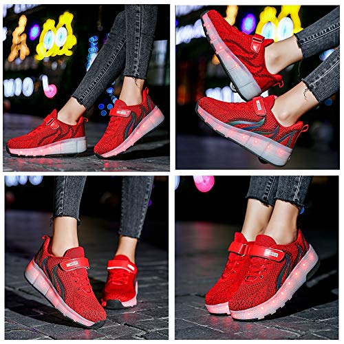 Led Light Up Kids Roller Skate Shoes for Girls Boys with Single Wheel Sneaker Shoes USB Charge Roller Skate Flashing Sneakers for Girls Boys GiftRed-USA 5 7