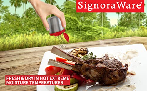 Image of Signoraware Stainless Steel Medium Spice Shaker | Airtight | Kitchen Organizer | Stylish & Functional Design | Compact & Easy to Use | Ideal Masala, Salt & Pepper (100mlx2 | Set of 2 | Red)