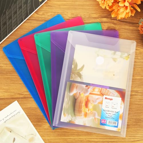 Acrux7 60 envelopes de plástico pasta de arquivo A5 de 18 x 25 cm, envelopes reutilizáveis à prova d