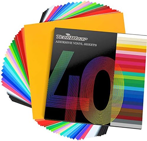 TECKWRAP Permanent Adhesive Vinyl Sheets 12" x 12" 40 Sheets/Pack Assorted Colors for Craft Cutters