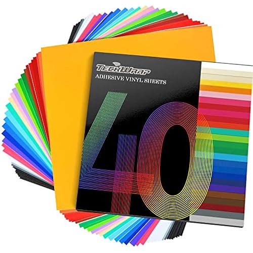 TECKWRAP Permanent Vinyl 12" x 12" 40 Sheets/Pack Assorted Colors Adhesive Vinyl Sheets for Cutting Machine, DIY Craft, Sticker, Car Decal, Party Decoration