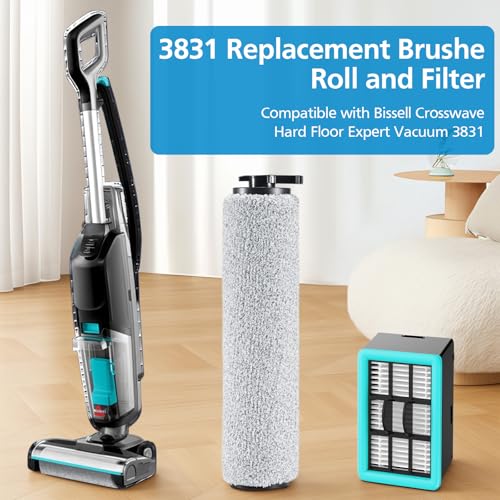 Image of 6-pack 3831 Vacuum Cleaner Brush Roll+ Filter Replacement Parts for Bissell Crosswave HF2 /3845N /3831 Floor Scrubber, 3 Brush Rolls+3 Filters