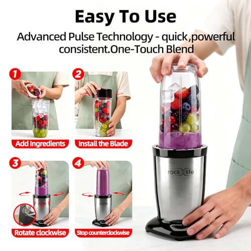 Personal Blender for Smoothies and Shakes, 2-in-1 Bullet Grinder with 24oz To-Go &10oz Cup Portable Ice Crushing Mini, BPA-Free&Dishwasher Safe, Protein Shake Maker,Silver - Image 4