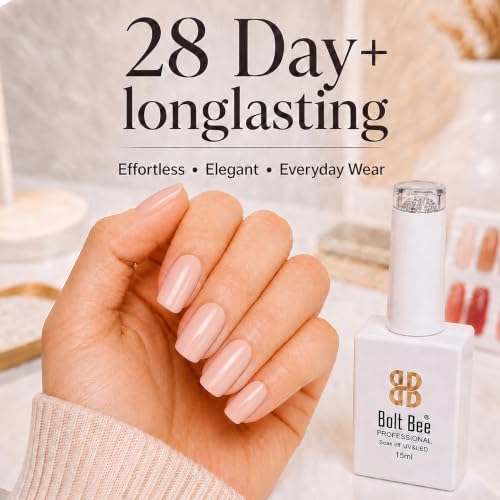 Image of BOLT BEE 15ML Gel Nail Polish 1Pc Clear Pink Glitter Soak off UV LED Nail Art Starter Manicure Salon DIY at Home, 0.5 OZ (104)