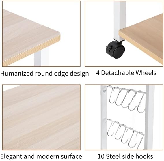 Baker's Rack 3-Tier Kitchen Utility Microwave Oven Stand Storage Cart Workstation Shelf (Light Beige/White)