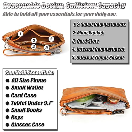 Vegetable Tanned Leather Clutch Bag for Men Multipurpose Business Handbag Luxurious Wristlet Wallet for 9.7" Tablet4