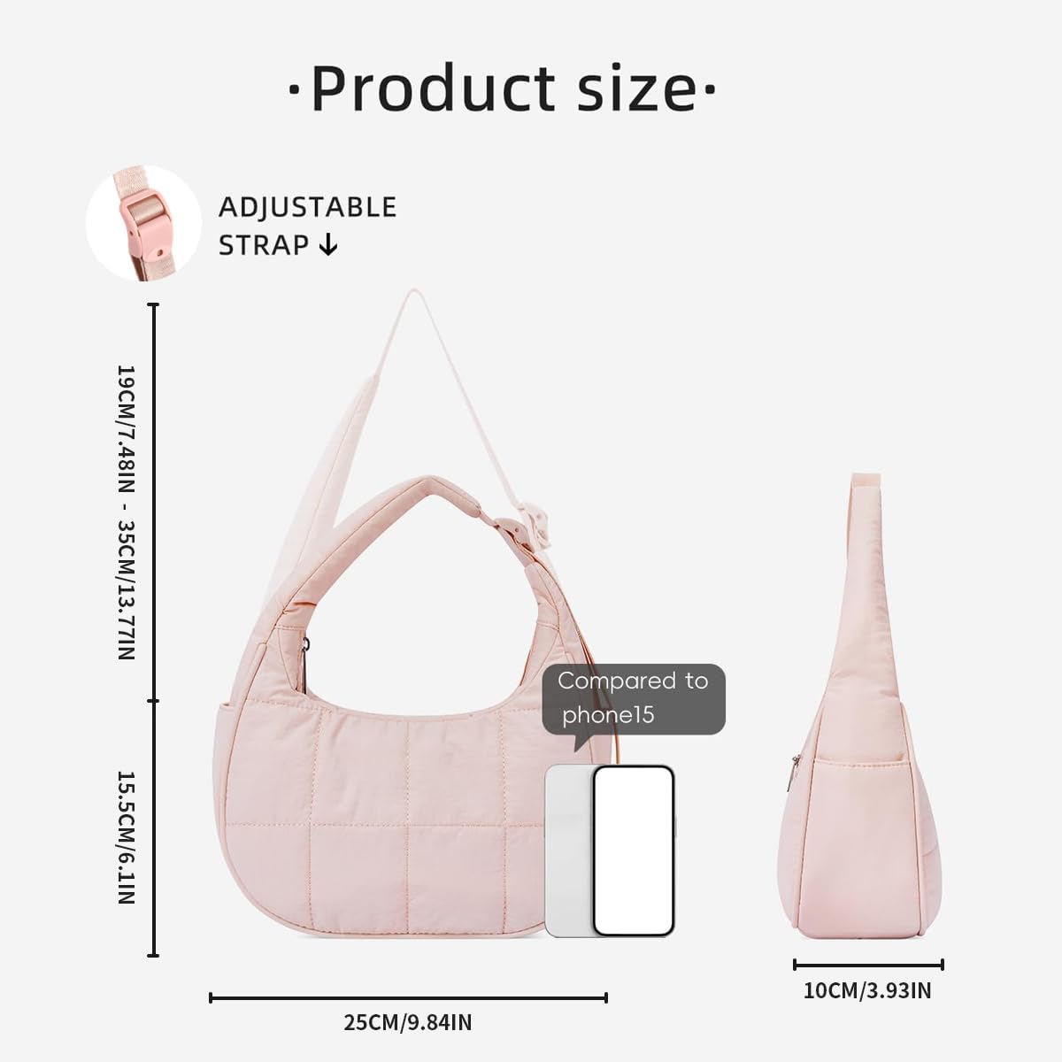 Quilted Puffer Tote Bag for Women，Small Puffer Crescent Shoulder Bag，Quilted Nylon Crossbody Bag with Adjustable Strap - Image 5