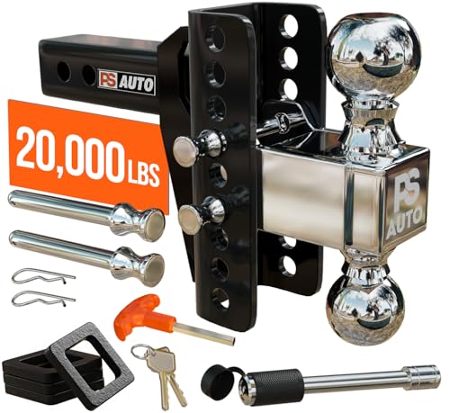 Adjustable Gooseneck Drawbar Trailer Hitch - 20,000 LBS, Fits 2 and 2-5/16 Inch Balls, US Gov Tested & Certified, Gooseneck Trailer Hitch Adapter for RV Towing, Motorcycles & Powersports
