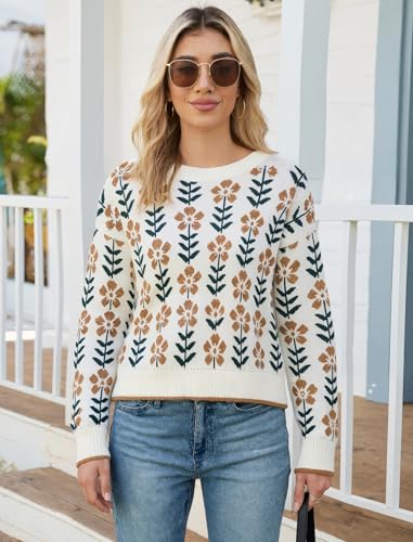 ZAFUL Fall Sweaters for Women Long Sleeve Crew Neck Print Cute Oversized Knit Pullover Sweater Tops 2025 Trendy Clothes4
