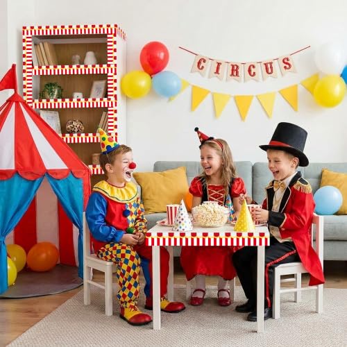 Image of BeYumi Circus Tent Border Trim - 65ft Back to School Border Roll Classroom | Red and White Circus Tent Bulletin Board Border Set School Classroom Library Office Chalkboard Home Wall Carnival Party Decor