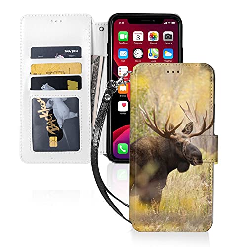 Iphone 11 wallet case fashion wild animal moose stan in forest wi…