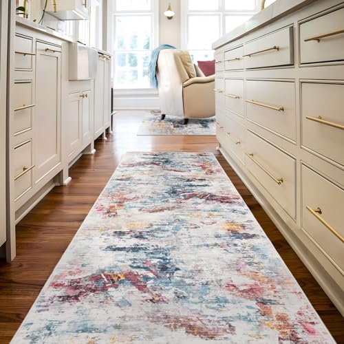 Taleta GRAFFIT Washable Runner Rugs Long for Living Room Hallway Kitchen Modern Abstract Area Rug Non Slip Soft Short Pile for Entrance Bedroom (Multi, 80x300cm)