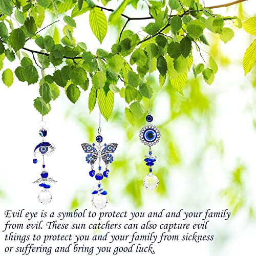 image for HINGTAI 3 Pcs Evil Eye Suncatcher with Crystal Prism Balls, Blue Butte