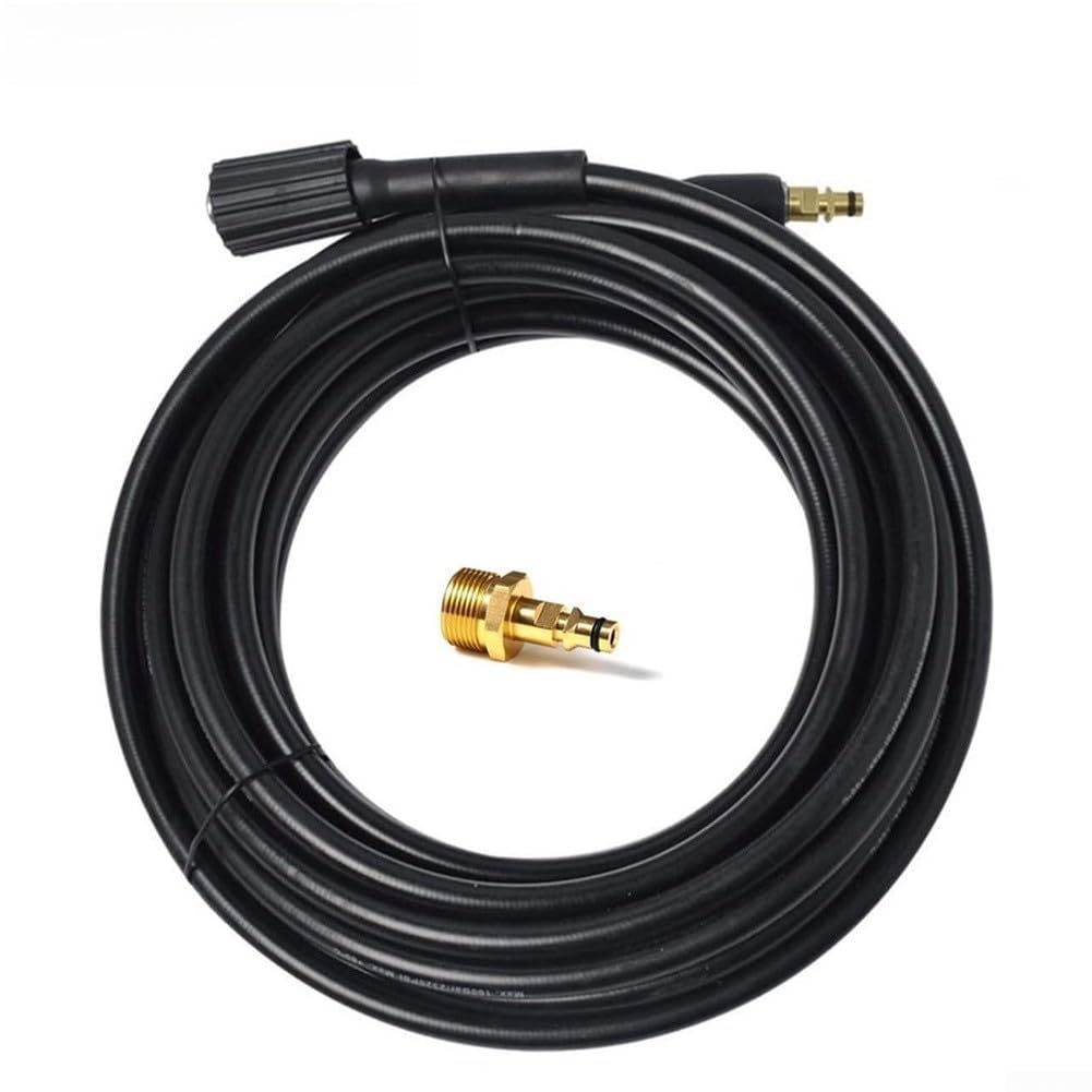Tubo di prolunga ad alta pressione, 10 m, per la pulizia del giardino (15 m | Materiale in PVC rinforzato, per intreccio tessile, copertura resistente all'abrasione, finitura nera, lunga durata
