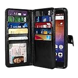 NEXTKIN Ascend XT H1611 Case, Leather Dual Wallet Folio TPU Cover, 2 Large Pockets Double flap Privacy, Multi Card Slots Snap Button Strap For Huawei Ascend XT H1611 - Black