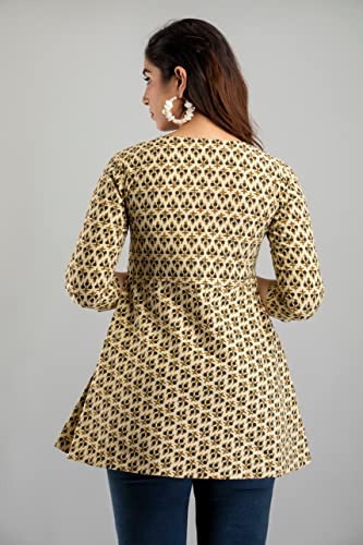 Image of feranoid Floral Print Angrakha 3 Sleeves Flared Kurti