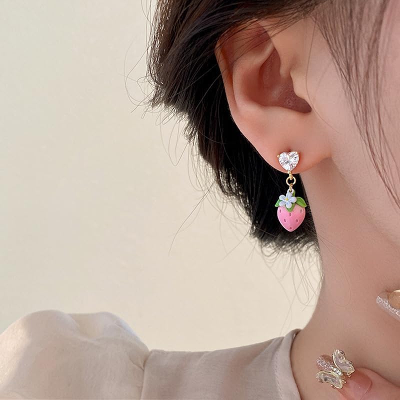 Red Strawberry Earrings 3D Simulation Strawberry Drop Dangle Earrings for Women Cute Acrylic Fruit Earrings Resin Strawberry Stud Earrings for Holiday - Image 6