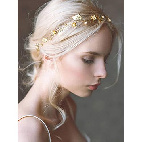 Yean Bride Wedding Hair Vine Headband Gold Leaf Bridal Accessories for Women Dorado