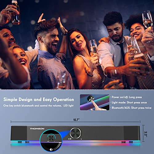 Thomson Computer Speakers, Dynamic Rgb Pc Speakers With 10W Stereo Sound, Bluetooth 5.0 & 3.5Mm Aux-In Connection, Usb Powered Computer Sound Bar, Speakers For Pc Desktop Computer Laptop Tablets #TOP5