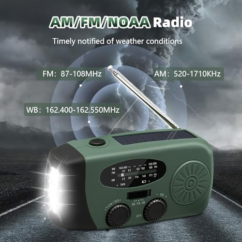 WVL 7400mWh Emergency Weather Radio, Portable Solar Hand Crank Radio AM/FM/NOAA, with 3 Mode Flashlight & Reading Lamp, Cell Phone Charger and SOS Siren(Navy Green) - Image 4