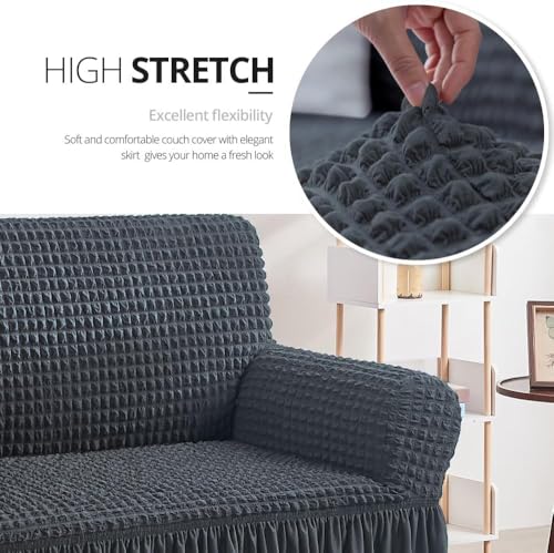 Image of Bails Sofa Cover 2 Seater Fully Covered | Sofa Cover 3 Seater Fully Covered | Sofa Cover 2 Seater | Universal Elastic Bubble Fabric with Frill Sofa Protector Cover (Grey, 2 Seater)