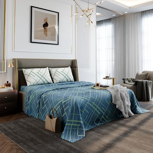 Image of Stoa Paris 100% Cotton Super King Bedsheet with 2 Pillow Covers for King & Double Beds,180TC Printed Bedding Set, Breathable, All-Season Comfort, Lightweight, Urbanscape - Mosaic Canopy (274x274cm)