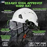 AOLAMEGS Construction Safety Hard Hat with Visor-ANSI Z89.1 OSHA Approved Construction Safety Helmet,Vented White Hard Hats with Chin Straps for Men Women Adults for Outdoor Indoor Industrial Workwear