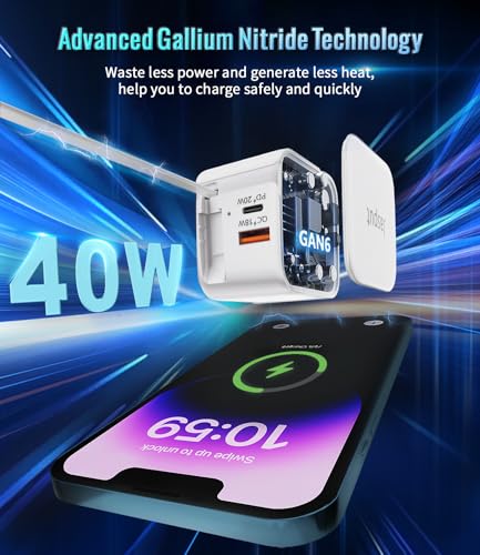 Image of 40W Retractable Wall Charger, 3 in 1 Retractable Phone Charger Wall Plug with Dual USB Ports,Fast USB C Chargers Block for iPhone 17 16 15 14,Galaxy S23 22,LG,Pixel