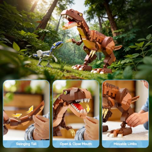 Image of Wise Block 2-in-1 T-Rex & Elephant Building Set for Kids, 826 PCS
