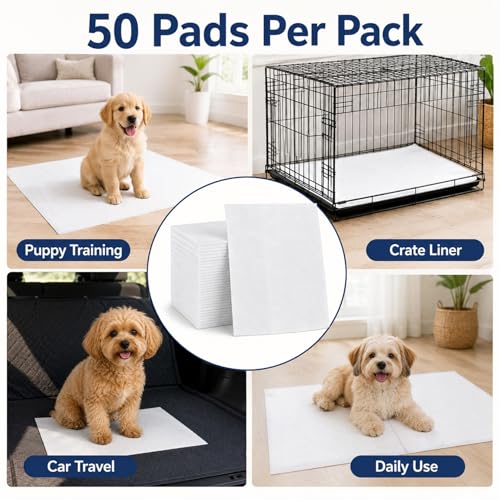 Image of RAINFLOW Dog Pee Pads, Puppy Training Pads 50 PCS, Disposable Absorbent