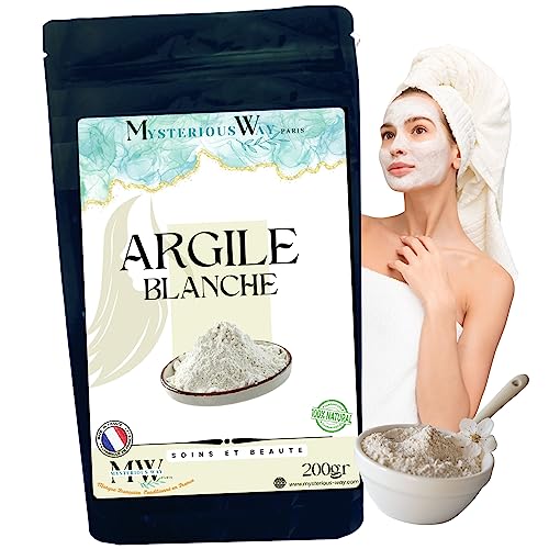 Argile 200gr poudre Naturel, Masques soins corps et visage - Gommage Nettoie adoucie - Détoxifie la peau masque, naturel (Blanche)