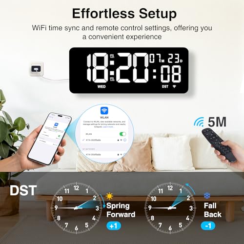 XREXS 12.2" WiFi Large Digital Wall Clock with Seconds and Remote Control - Image 3