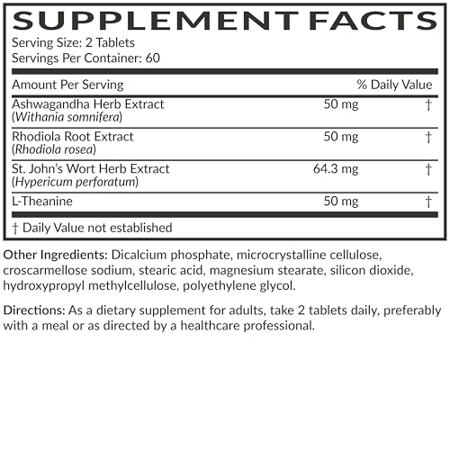Futurebiotics Chill Pill + Ashwagandha, Rhodiola, St. John’s Wort, & L-Theanine - Non-GMO, 120 Vegetarian Tablets