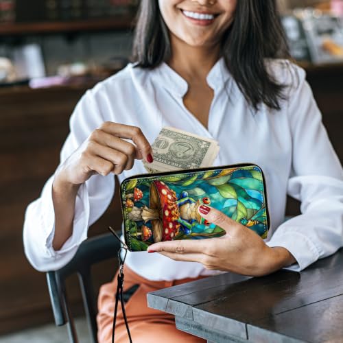 Image of Women's Wallets Credit Card Holder Money Leather Long Wallet | Long wallet with Wristlet,Large Capacity with Zip-Around Phone Purse for Women Ladies Girls,Tree Frog Mushroom