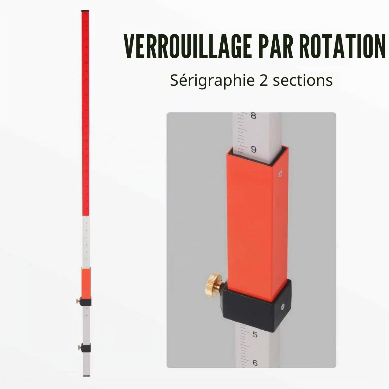 Tige de qualité laser, niveau laser adapté pour tige rotative de niveau laser avec verrouillage rapide tige en aluminium à mesurer