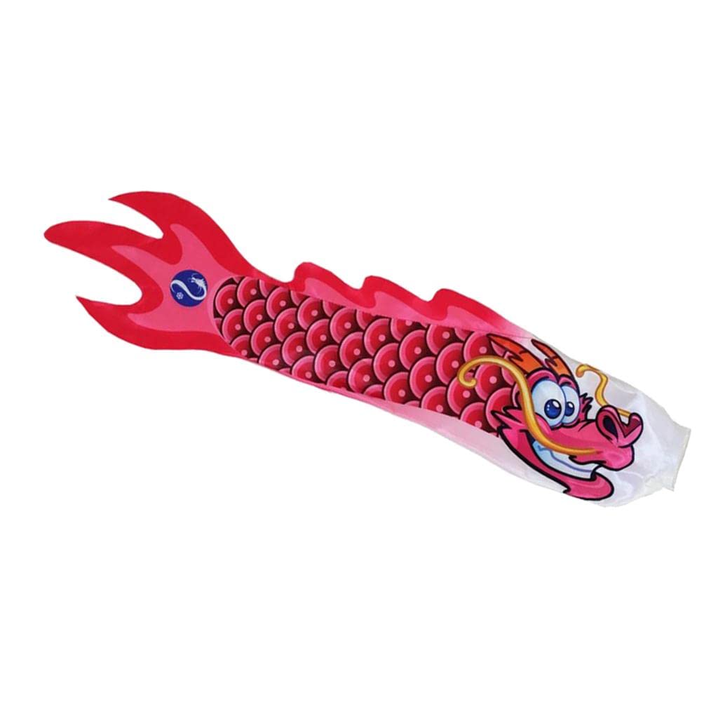 Fenteer 5 Options 70cm Dragon Windsock Carp Flag Kite Streamer Hanging Decor Waterproof Satin Cloth, Rose Red