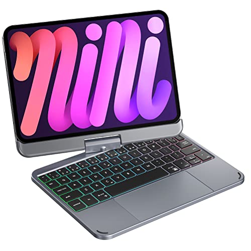 doqo iPad Mini 7/Mini 6 Keyboard case 2021/2024 Generation 8.3 inch with Touch trackpad 7 Colors Wireless Backlit 360 Rotatable, Slim Protective Cover Folio (Gray)