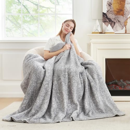 Cozy Bliss Luxury Sherpa Throw Blanket for Couch, Premium Reversible Plush Thick Throw, Warm Cozy Soft Blanket for Home and Gifts (Mottled Grey, 60' x 80')
