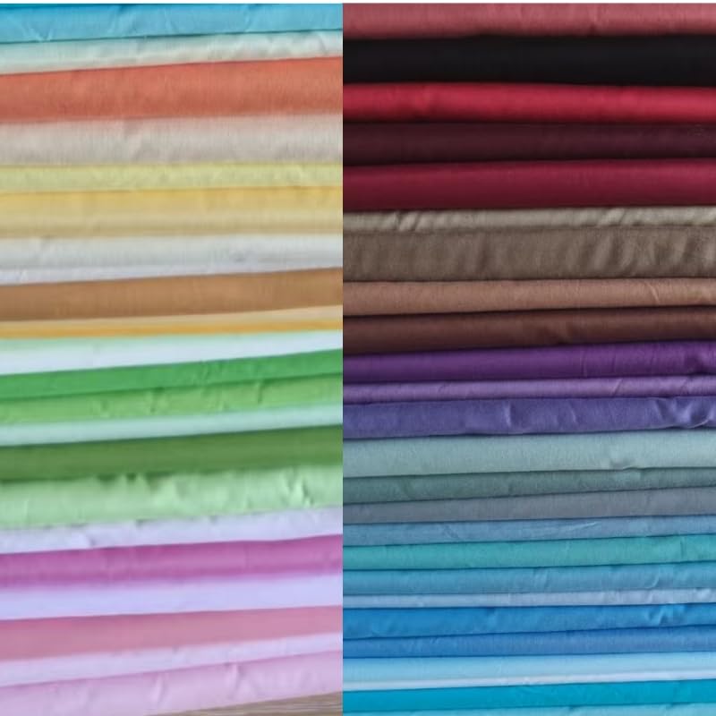 Image of Cotton Fabric DIY Making Supplies Quilting Patchwork Fabric Fat Quarter Bundles DIY for Quilting Cotton Patchwork Cushions (50 Colors, 9.8 inch x 9.8 inch)