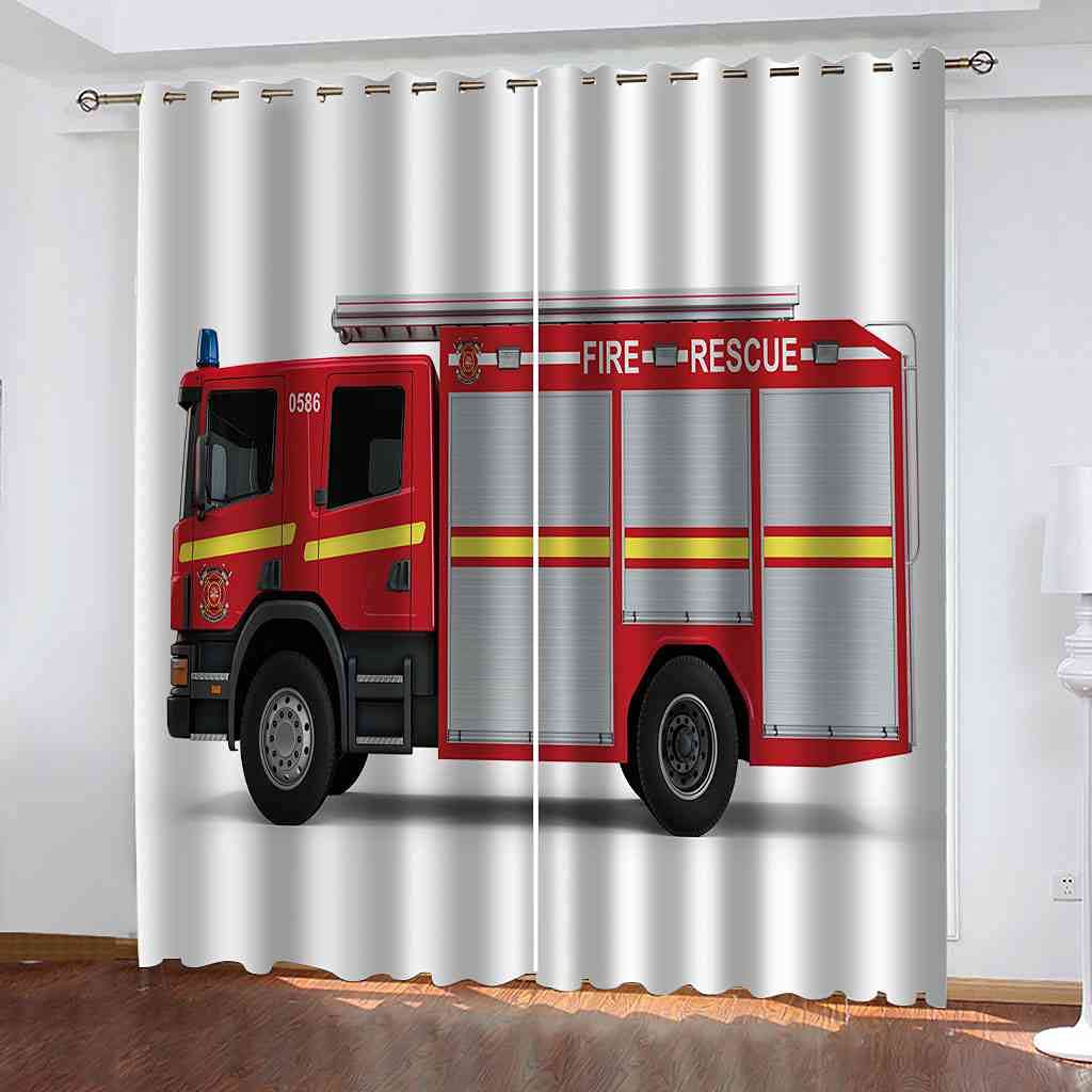 Rideau de salon et chambre d'enfant sur le thème des pompiers en 3D