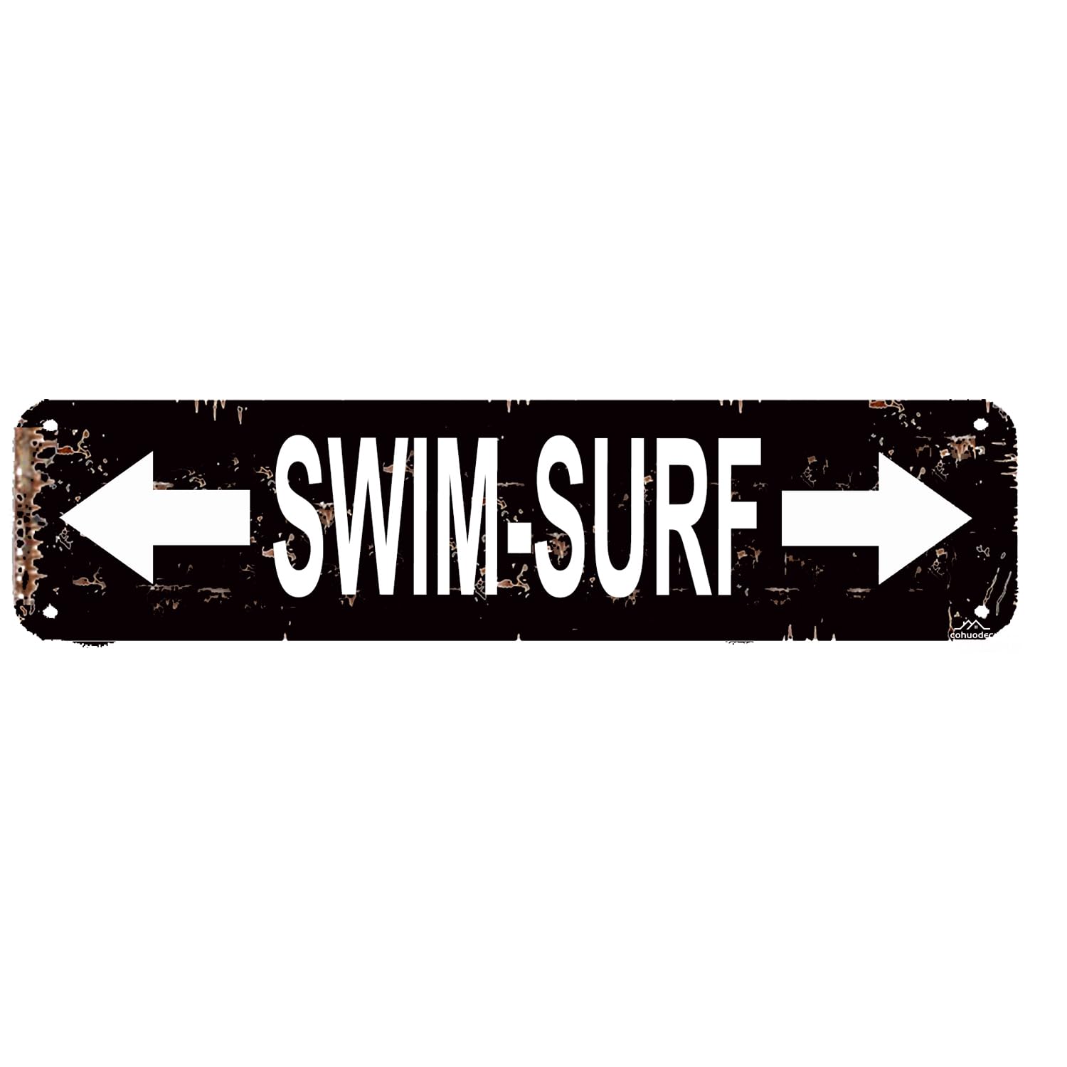 Swim-Surf Metal Sign - Coastal Beach Wall Decor - Rustic 4x16 Inch Vintage Sign for Beach House,Pool Area or Bathroom