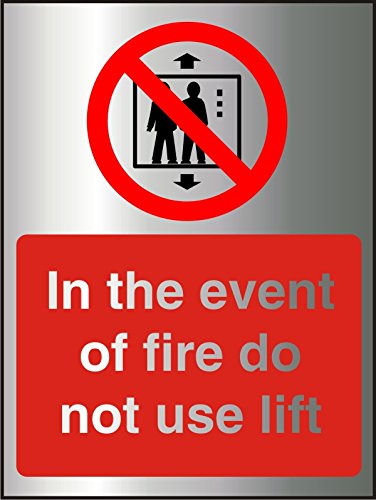 Seco In The Event Of Fire Do Not Use Lift Sign, 142mm x 190mm - 2mm Brushed Aluminium Effect Acrylic