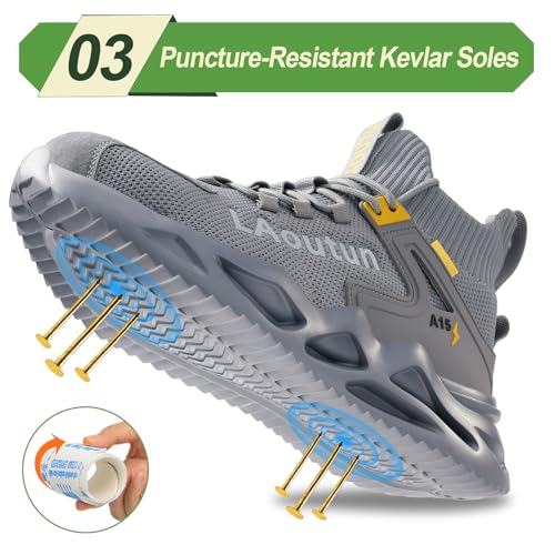 Image of LAoutun Steel Toe Shoes for Men Work Shoes Safety Sneakers Comfortable Lightweight Puncture Proof Slip on Indestructible Construction Work Shoes