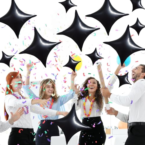 TONIFUL 30Pcs 26In&10In Star Balloons Black Four Pointed Foil Mini Star Mylar Balloons for New Year Halloween Chrismas Birthday Wedding Anniversary Engagement - Image 6